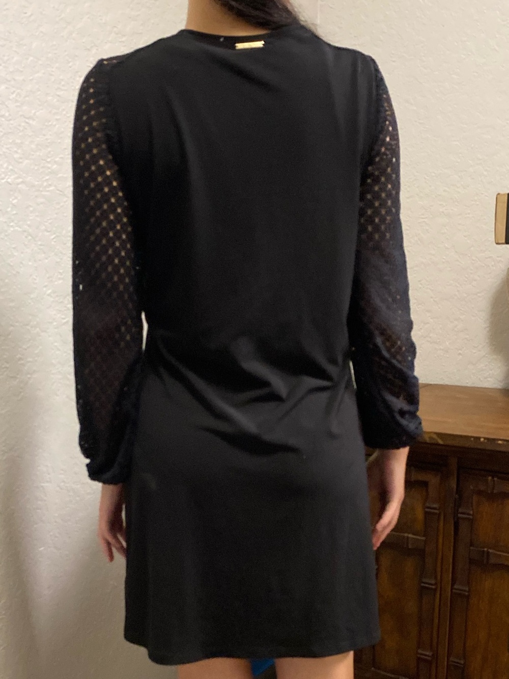 Michael Kors Black Mini Dress with Lace-Detail Sleeves, missing inside label - Picture 2 of 7